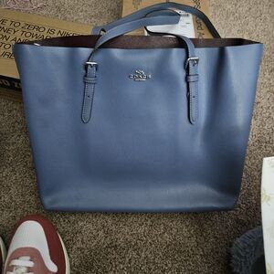 Coach Blue Leather Tote with Brown Interior